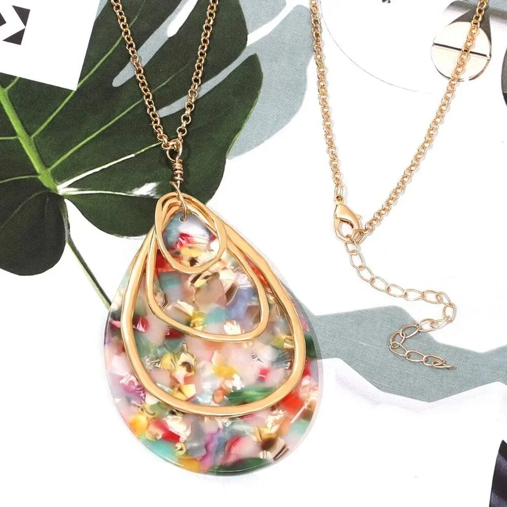 Long Necklace For Women Acrylic Pendant Necklace Acetate Resin Boho